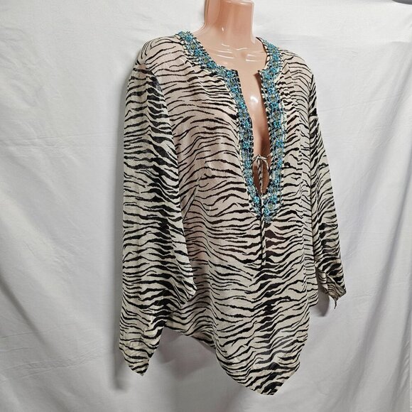 Escada Animal Print 100% Silk Top Blouse Women Size 42 Sheer Shiny Embellished - Picture 14 of 14